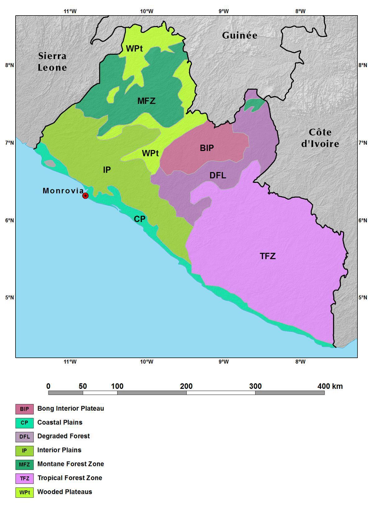 карта Ліберії гори