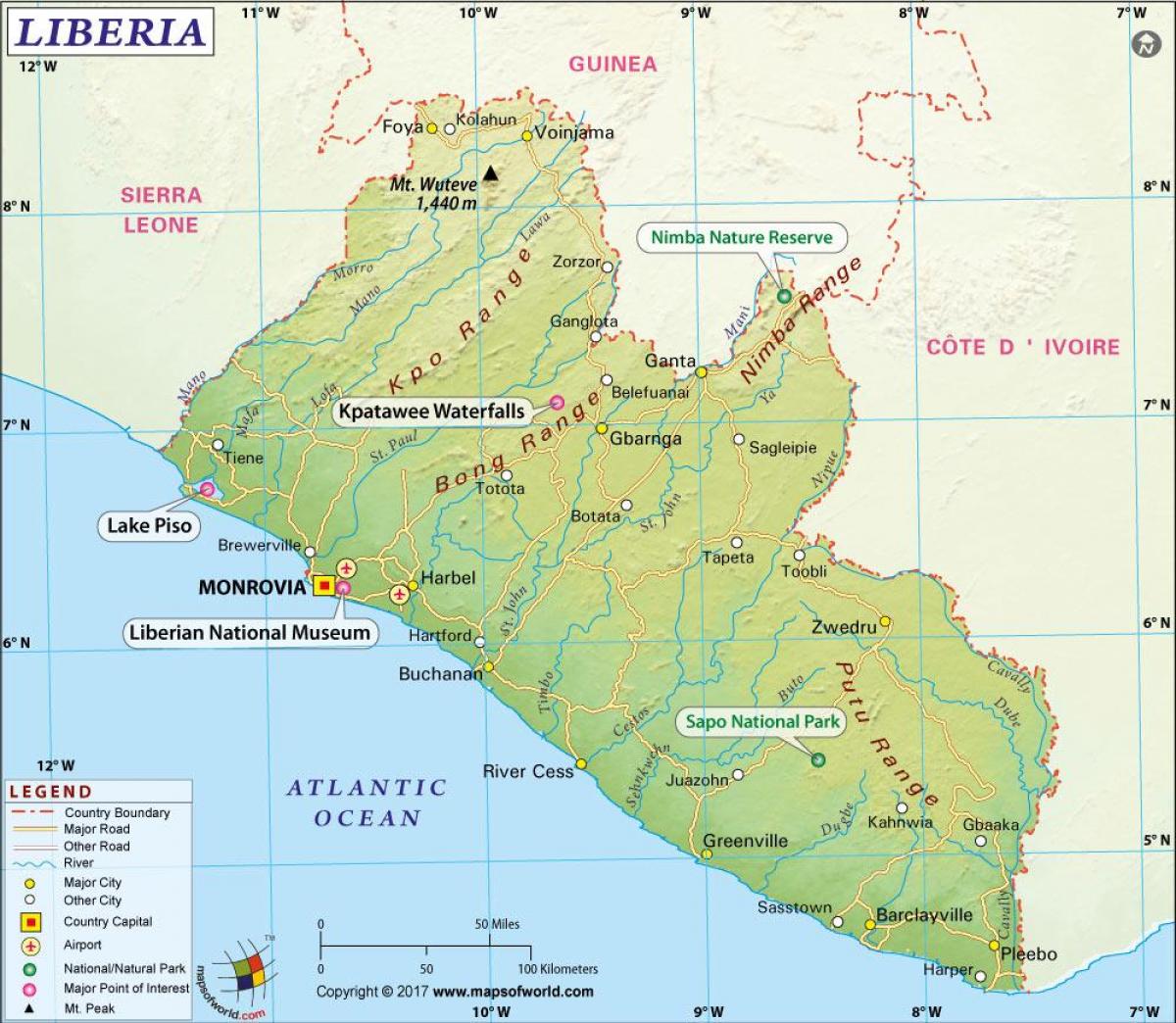 на карті Ліберії